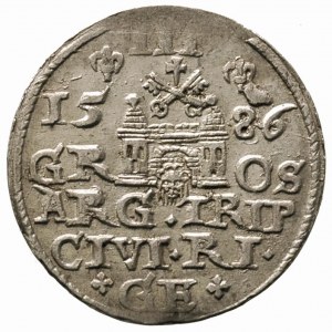 trojak 1586, Ryga, mała głowa króla, Iger R.86.2.d R, G...