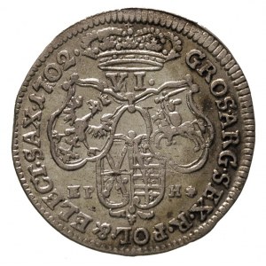 szóstak 1702, Lipsk, Merseb. 1162, moneta z dość ładnym...
