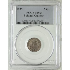 5 groszy 1835, Wiedeń, Plage 296, moneta w pudełku PCGS...