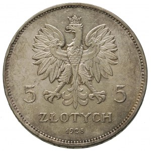 5 złotych 1928, Bruksela, Nike, Parchimowicz 114.b, bar...