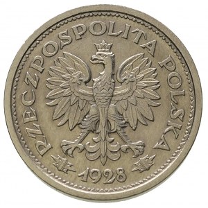 1 złoty 1928, pod cyfrą 1 wypukły napis PRÓBA, bez znak...