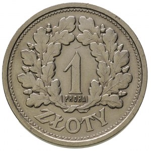 1 złoty 1928, pod cyfrą 1 wypukły napis PRÓBA, bez znak...