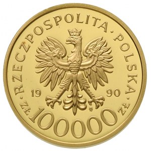 100.000 złotych 1990, Warszawa, Solidarność, złoto 15.4...