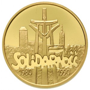 100.000 złotych 1990, Warszawa, Solidarność, złoto 15.4...