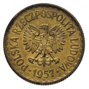 1 złoty 1957, na rewersie wklęsły napis PRÓBA, mosiądz,...