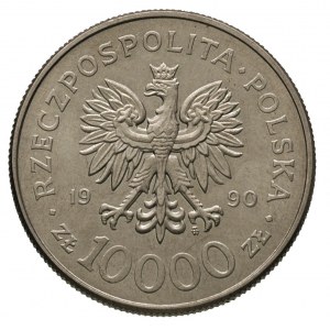 10.000 złotych 1990, Solidarność, na rewersie wypukły n...