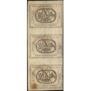 3 x 10 groszy miedziane 13.08.1794, trzy banknoty niero...