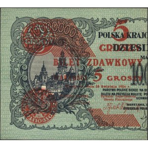 5 groszy 28.04.1924, lewa połówka, Miłczak 43a, Lucow 6...