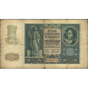 50 złotych 1.03.1940 r., z nadrukiem: Orzeł w koronie i...