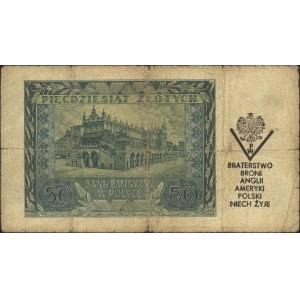 50 złotych 1.03.1940 r., z nadrukiem: Orzeł w koronie i...