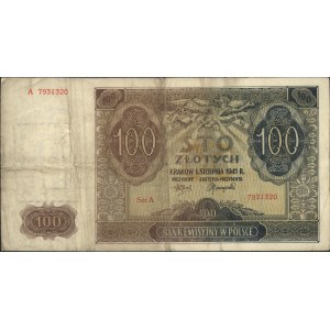 100 złotych 1.08.1941, z nadrukiem \A.K. Reguła Pierwsz...