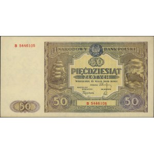 50 złotych 15.05.1946, seria B, Miłczak 128a, lewy górn...