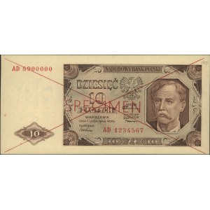 10 złotych 1.07.1948, SPECIMEN, seria AD 1234567 / AD 8...