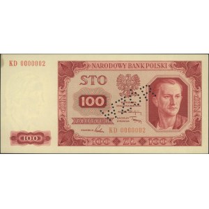 100 złotych 1.07.1948, seria KD 0000002, perforowany na...