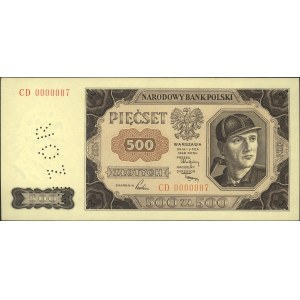 500 złotych 1.07.1948, seria CD 0000007, perforowany na...
