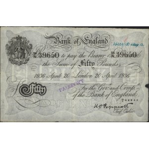 50 funtów 20.04.1936, seria 56N 39650, fałszerstwo niem...
