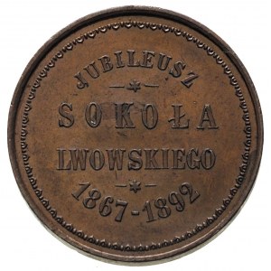 medal na 25-lecie Sokoła Lwowskiego 1892 r, Aw: Sokół z...