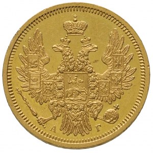 5 rubli 1852 АГ, Petersburg, złoto 6.51 g, Bitkin 35, p...