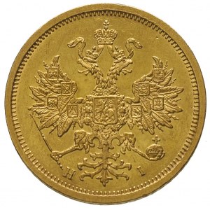 5 rubli 1874 HI, Petersburg, złoto 6.56 g, Bitkin 22, m...