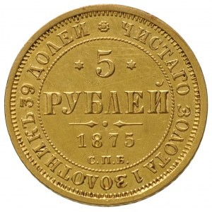 5 rubli 1875 HI, Petersburg, złoto 6.50 g, Bitkin 23