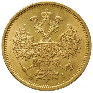 5 rubli 1876 HI, Petersburg, złoto 6.55 g, Bitkin 24, p...