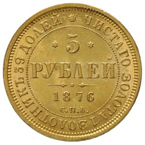 5 rubli 1876 HI, Petersburg, złoto 6.55 g, Bitkin 24, p...
