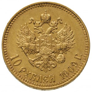 10 rubli 1909 ЭБ, złoto 8.59 g, Kazakov 359, wyśmienite...