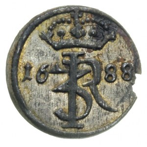 szeląg 1688, Gdańsk, rzadka moneta z ładnym blaskiem me...