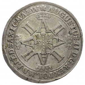 talar 1702, Lipsk, Aw: Krzyż Orderu Danebroga na tle mo...