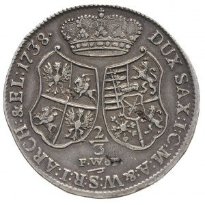 2/3 talara (gulden) 1738, Drezno, Dav. 830, wada blachy...