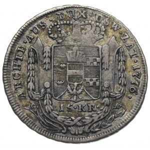 15 krajcarów 1776, Wiedeń, Plage 3, patyna