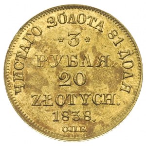3 ruble = 20 złotych 1838, Petersburg, złoto 3,93 g, Pl...