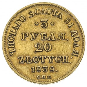 3 ruble = 20 złotych 1838, Petersburg, złoto 3,85 g, Pl...