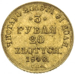 3 ruble = 20 złotych 1840, Petersburg, złoto 3.98 g, Pl...