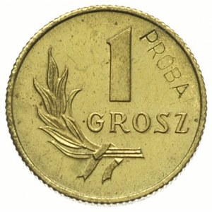 1 grosz 1949, na rewersie wklęsły napis PRÓBA, mosiądz ...