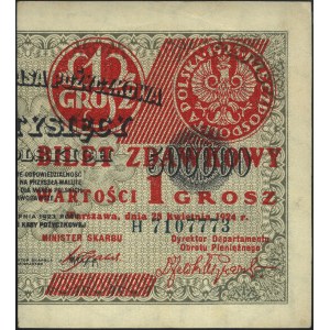 1 grosz 28.04.1924, prawa połówka, seria H, numeracja 7...