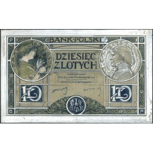 projekt awersu i rewersu banknotu 10 złotych 1919, na d...