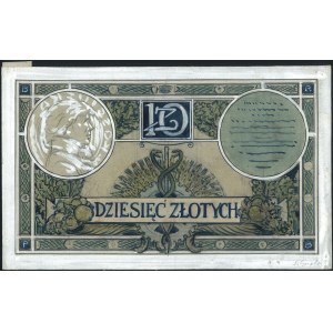 projekt awersu i rewersu banknotu 10 złotych 1919, na d...