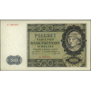 500 złotych 1.03.1940, seria B, Miłczak 98a, Lucow 801 ...