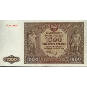 1.000 złotych 15.01.1946, seria U, Miłczak 122f, piękne