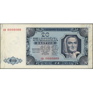 20 złotych 1.07.1948, seria CD 0000000, papier z niebie...
