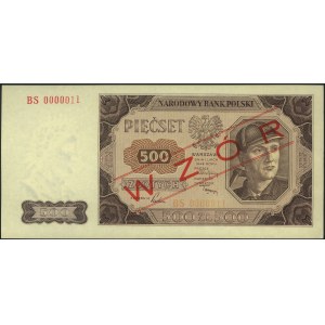 500 złotych 1.07.1948, nadruk WZÓR, seria BS 0000011, M...