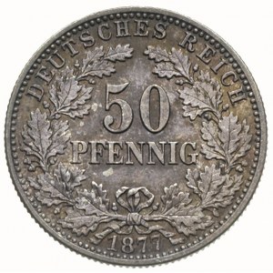 50 fenigów 1877 / F, Stuttgart, J.8, piękne, patyna