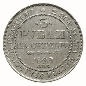 3 ruble 1829, Petersburg, platyna 10.29 g, Bitkin 74, r...