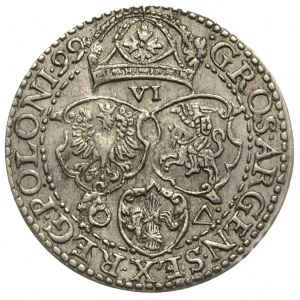 szóstak 1599, Malbork, na awersie mała głowa króla i ni...