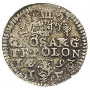 trojak 1593, Olkusz, znak menniczy pod herbem Lewart, I...