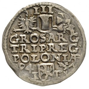 trojak 1594, Poznań, data z lewej strony monety i długa...