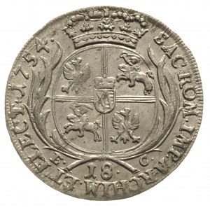 ort 1754, Lipsk, wąskie popiersie i mała głowa króla, M...