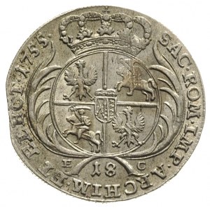 ort 1755, Lipsk, Merseb. 1782, moneta z końcówki blachy...