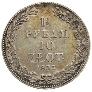 1 1/2 rubla = 10 złotych 1835, Petersburg, po 4 kępce l...